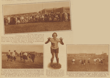 873414 Collage van 4 foto's betreffende de sport- en speldag, georganiseerd door de Vereeniging van Cursisten van het ...